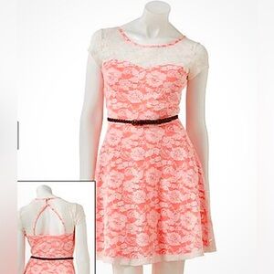 Candies Bright Orange Cream Lace Dress
